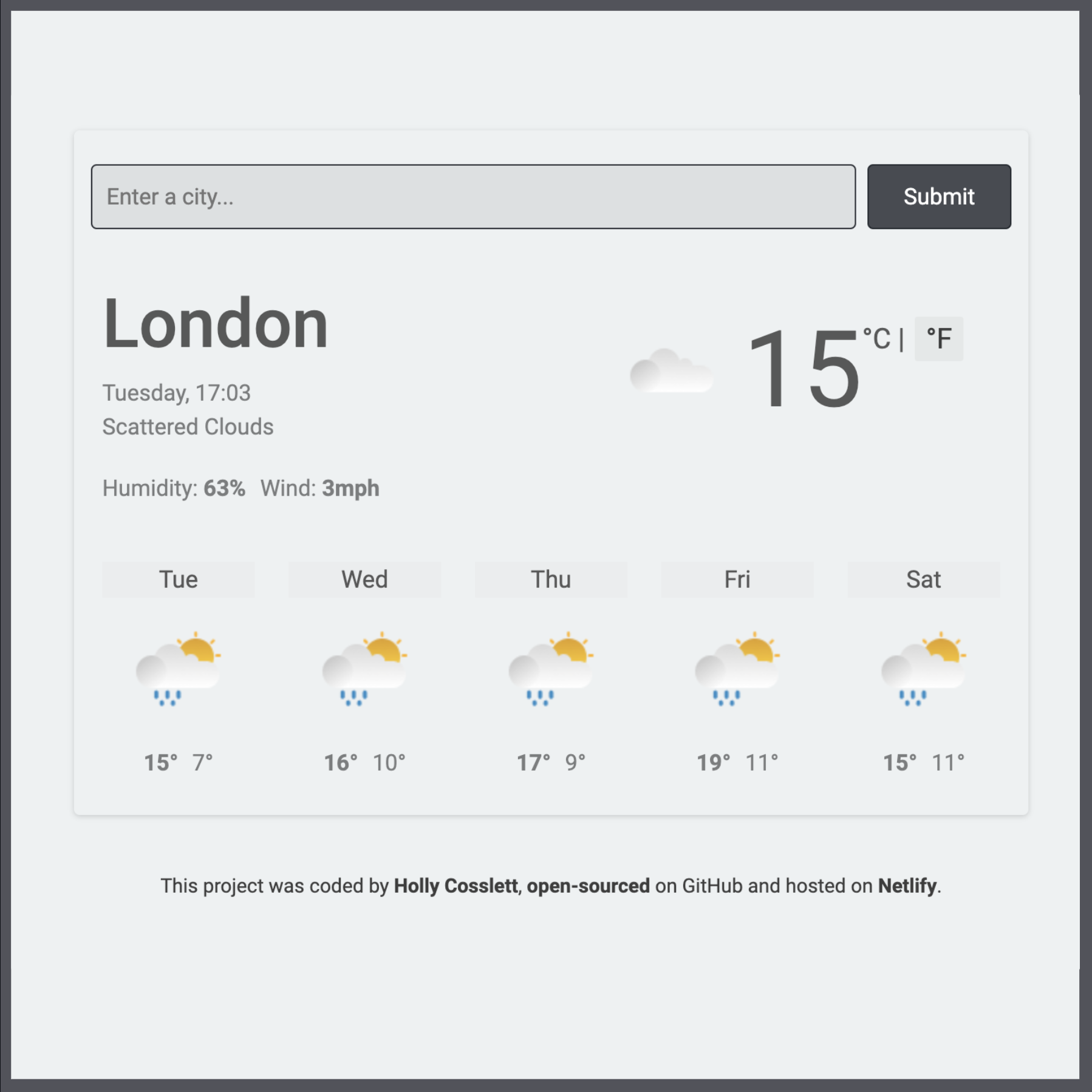 preview of react weather app